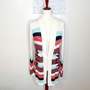 DEMANDING by Say What Women's M Cardigan Sweater Aztec Print Long Sleeves USA
